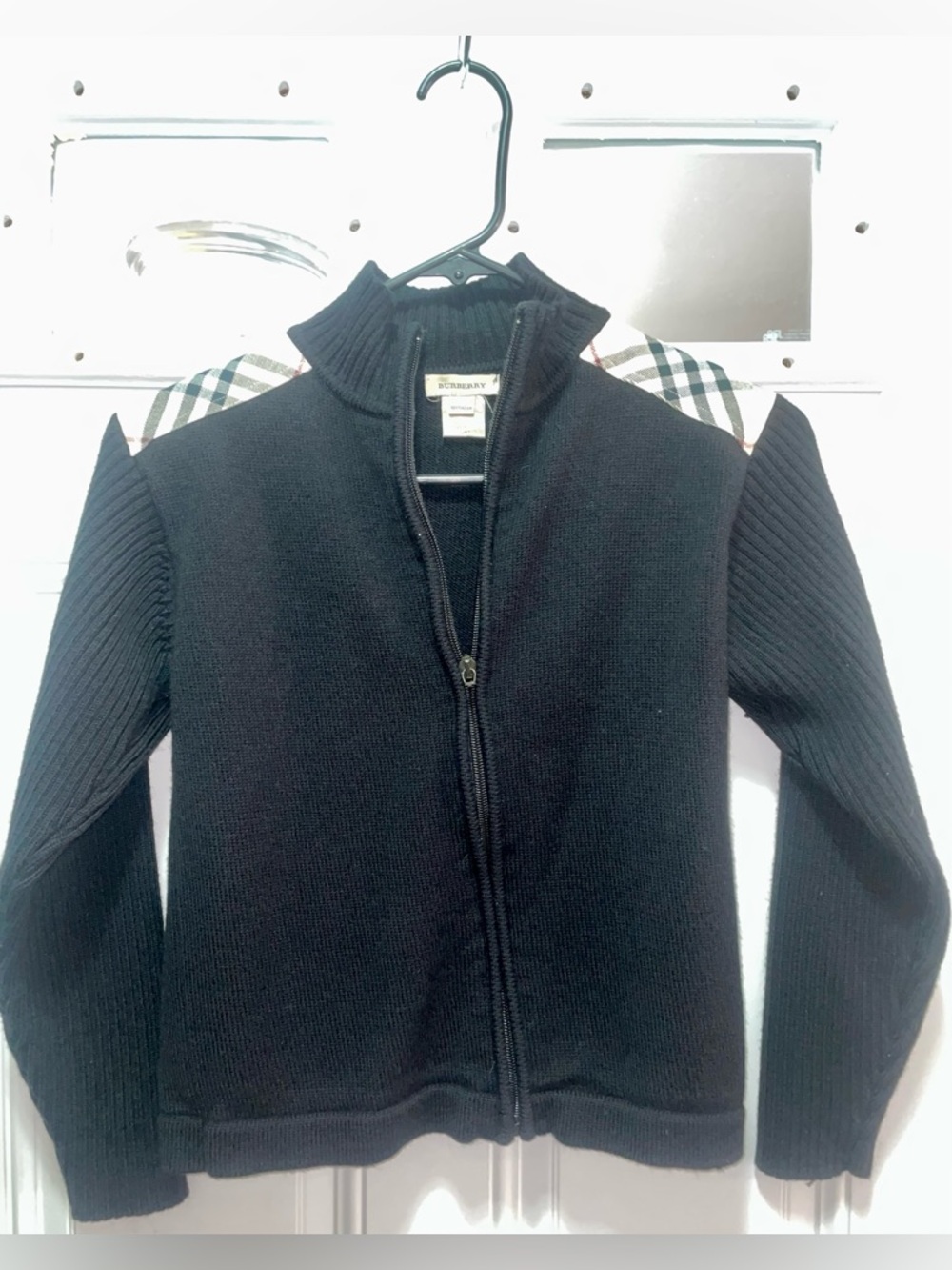 Burberry Boys' Nova Check Zipper Up Cardigan in Black Size 10Y
